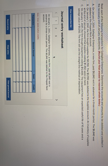 Solved Read each of the following transactions for Gallagher | Chegg.com