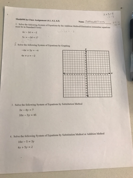 Homework 4 Solving Systems Of Equations By Graphing And Substitution ...