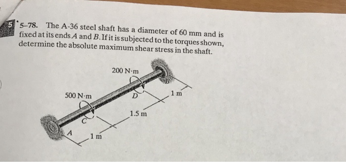 Solved 5-78. The A-36 steel shaft has a diameter of 60 mm | Chegg.com