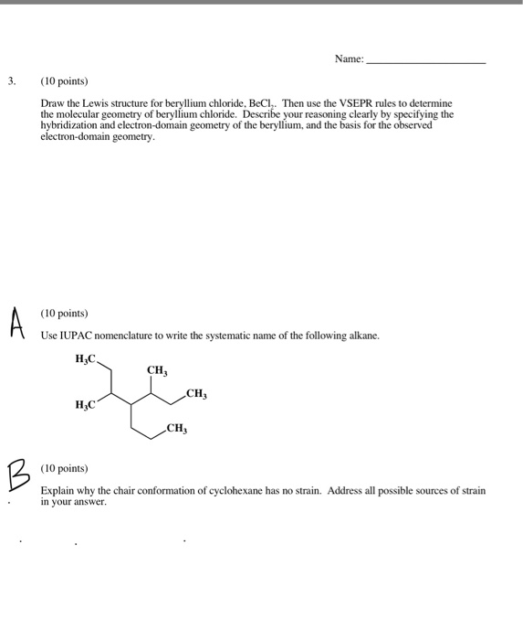 Solved Name 3. (10 points) Draw the Lewis structure for