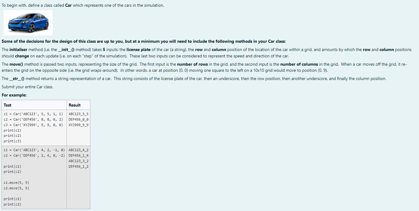 Solved To begin with, define a class called Car which | Chegg.com