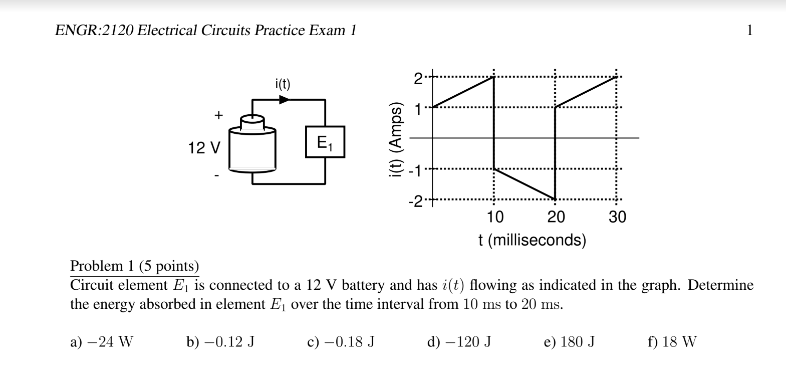 Solved ENGR2120 Electrical Circuits Practice Exam 1 1