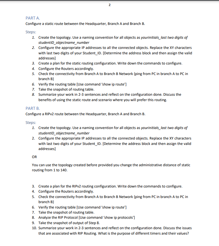 Solved PART A. Configure a static route between the | Chegg.com
