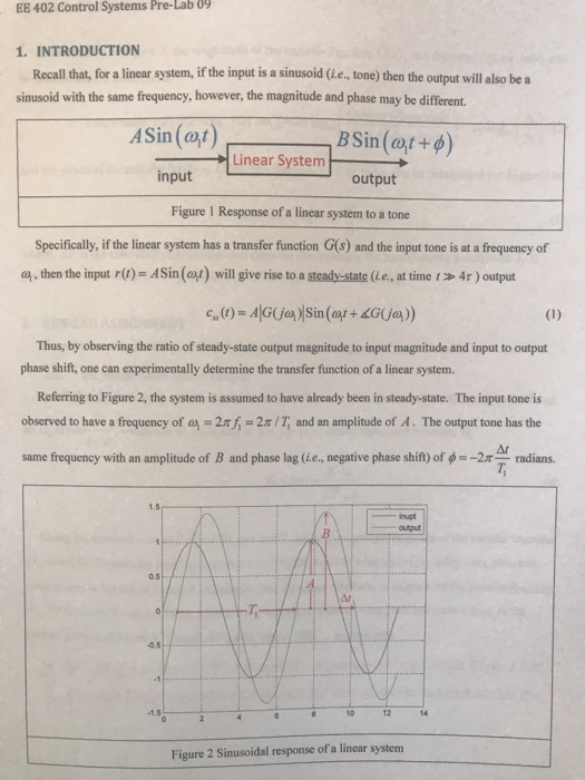 EE 402 Control Systems Pre-Lab 09 1. INTRODUCTION | Chegg.com