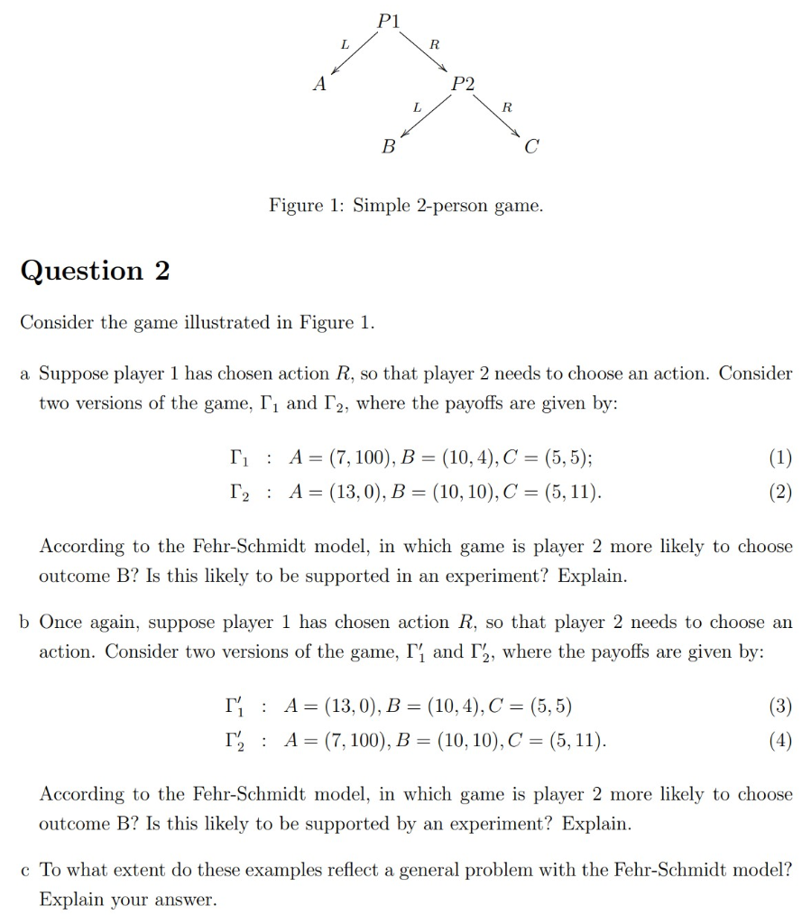 Solved Figure 1: Simple 2-person Game. Question 2 Consider | Chegg.com