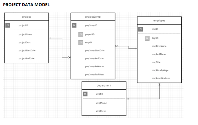 PROJECT DATA MODEL project employee projectio | Chegg.com