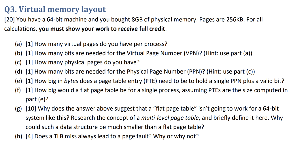 Solved Q3. Virtual memory layout [20] You have a 64-bit | Chegg.com