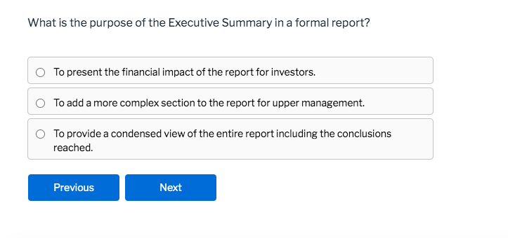 Solved What Is The Purpose Of The Executive Summary In A Chegg