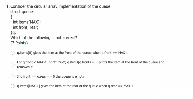 Solved 1. Consider the circular array implementation of the | Chegg.com