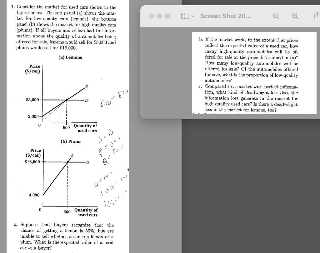 Solved Screen Shot 20... 1. Consider the market for used | Chegg.com