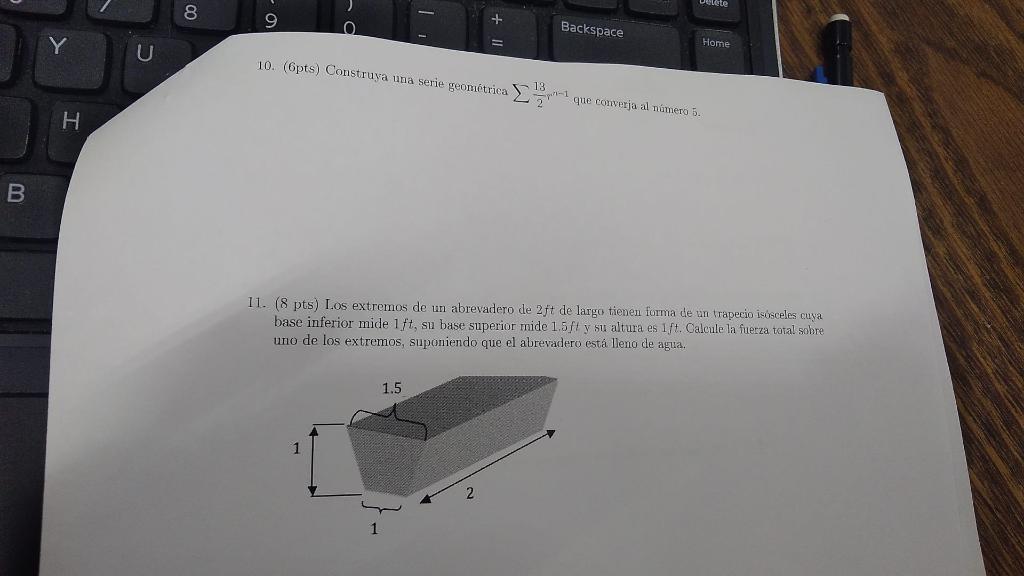 10. (6pts) Construya una serie geométriea \( \sum \frac{13}{2} r^{n-1} \) que converja al nímero 5 . 11. ( 8 pts) Los extremo