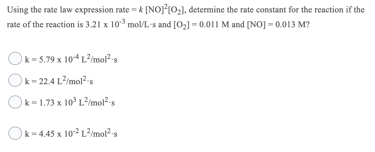 Solved = Using the rate law expression rate k [NO]2[02], | Chegg.com
