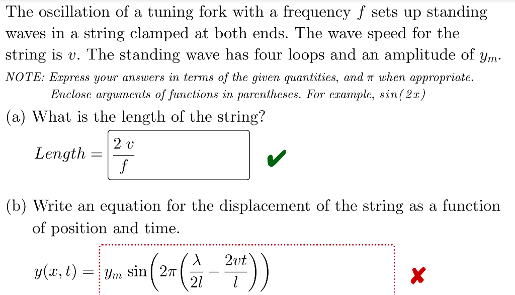 Solved The oscillation of a tuning fork with a frequency f | Chegg.com