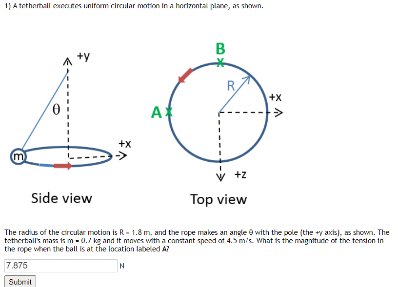 Solved 1) A tetherball executes uniform circular motion in a