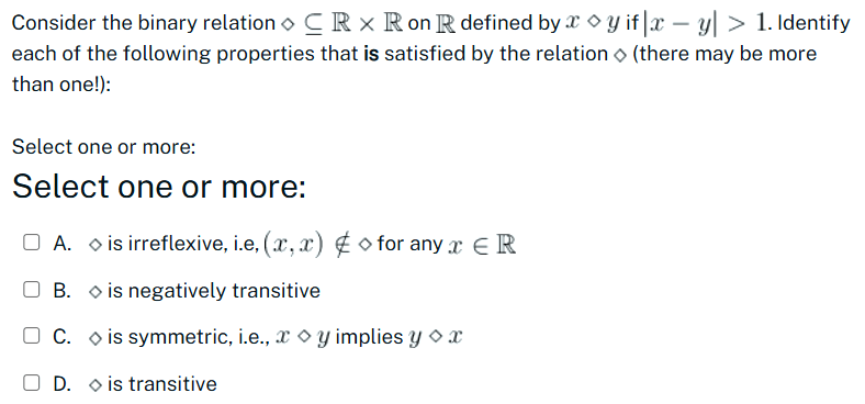 Solved Consider The Binary Relation ⋄⊆R×R On R Defined By | Chegg.com