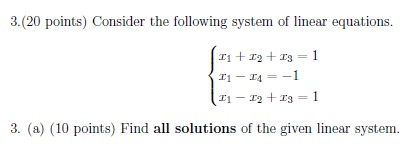 Solved 3.(20 points) Consider the following system of linear | Chegg.com
