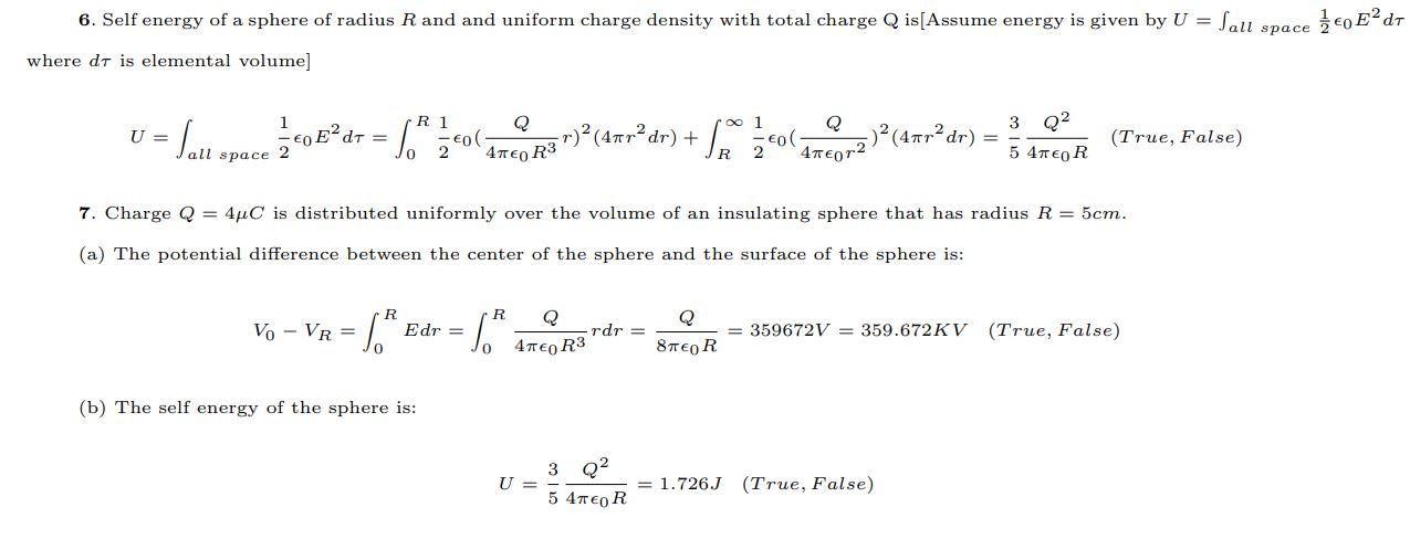 Solved Ž coEdt space 6. Self energy of a sphere of radius R | Chegg.com