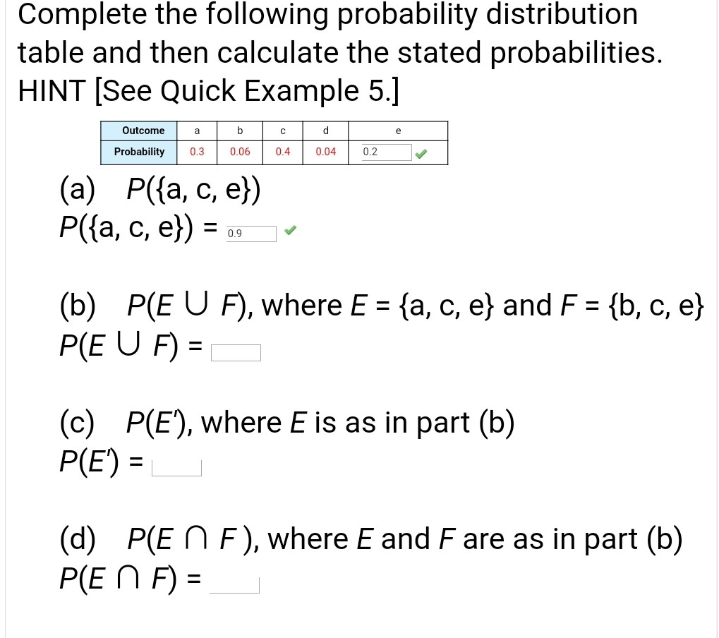 Solved Complete the following probability distribution table | Chegg.com