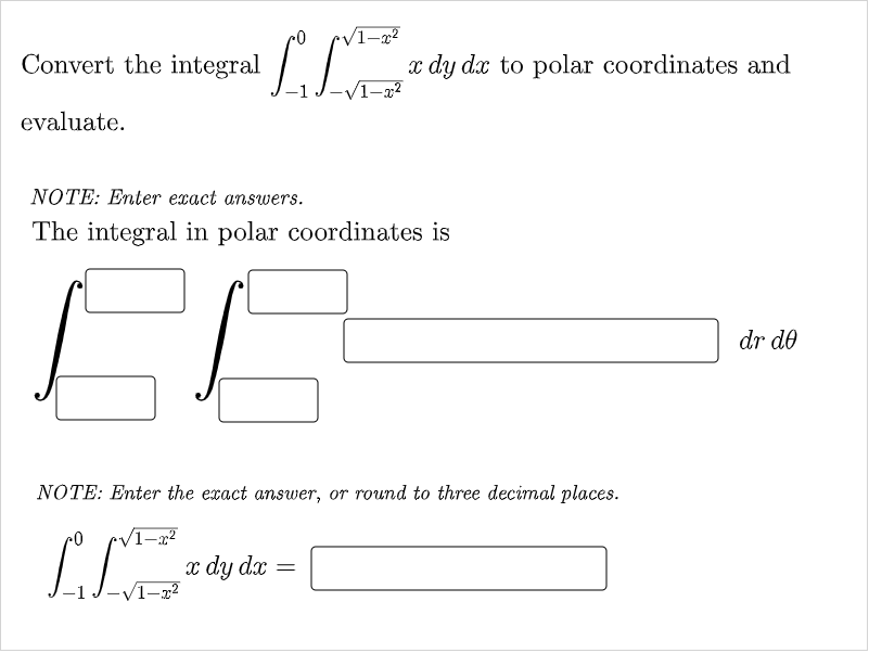 Solved Convert the integral V1-22 x dy dx to polar | Chegg.com