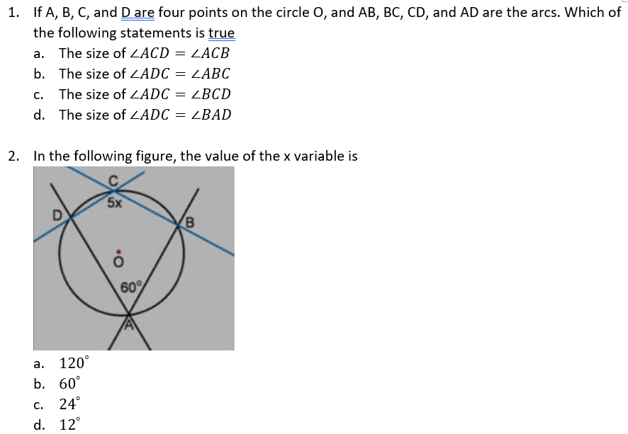 Solved = 1. If A, B, C, And D Are Four Points On The Circle | Chegg.com