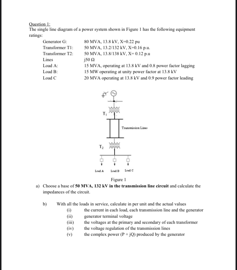 Solved Question 1: The single line diagram of a power system | Chegg.com