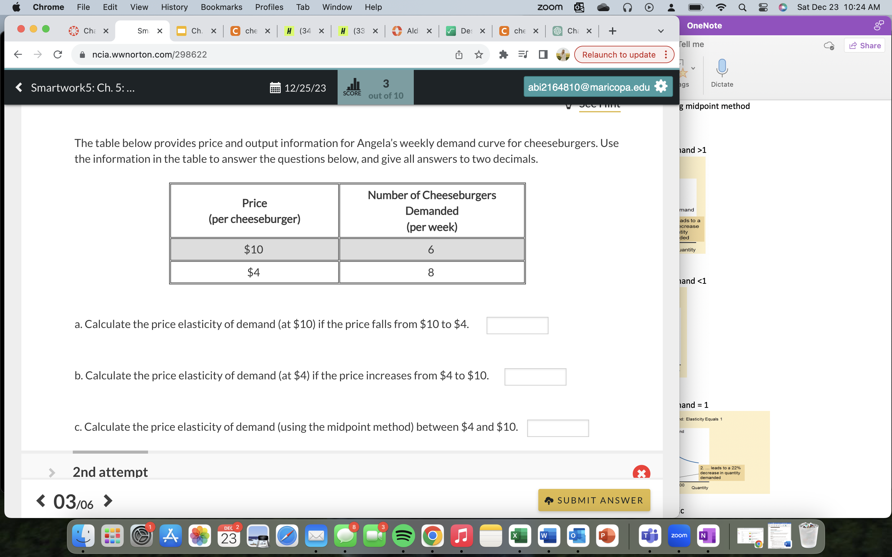 Solved The table below provides price and output information