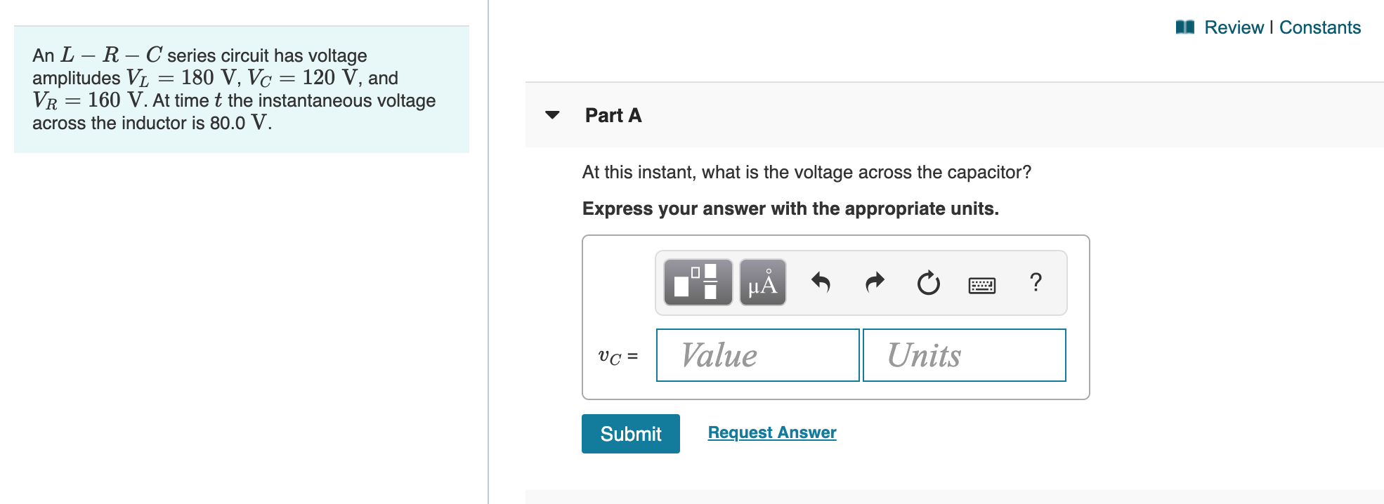 Solved A Review Constants An L R C Series Circuit Has Chegg Com