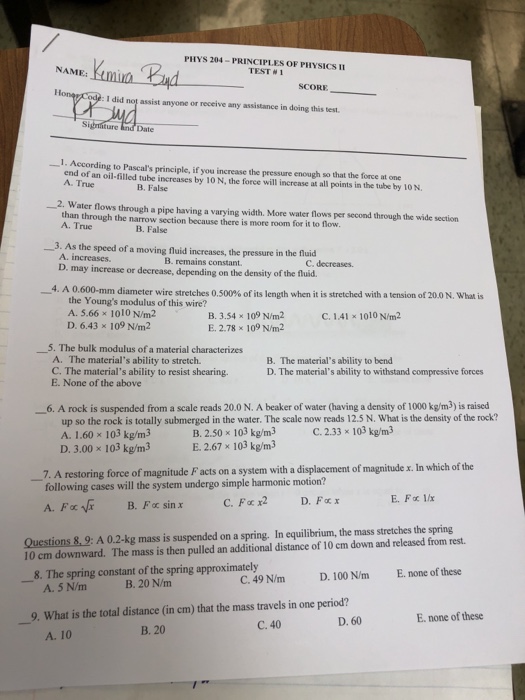 Solved PHYS 204-PRINCIPLES OF PHYSICS II Kamina Lad NAME: | Chegg.com