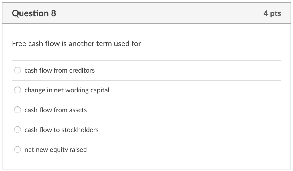 Solved Question 8 4 Pts Free Cash Flow Is Another Term Used Chegg