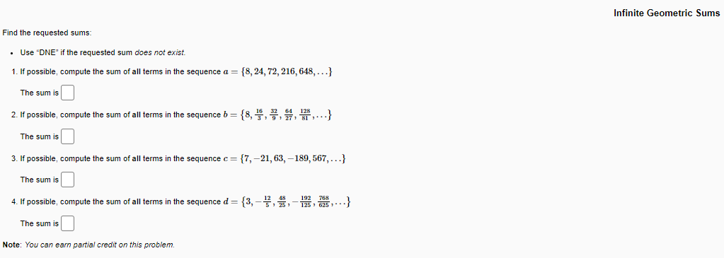 Solved Infinite Geometric Sums Find The Requested Sums • Use