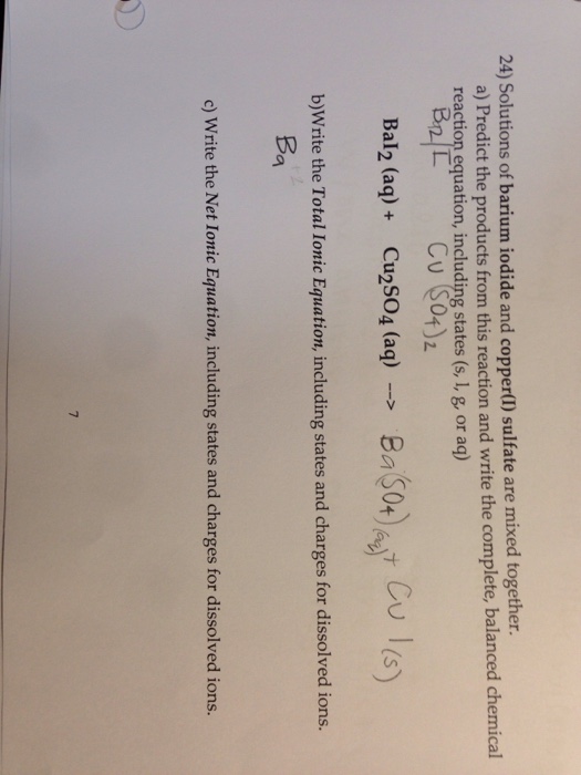 Solved Solutions of barium iodide and copper (I) sulfate are
