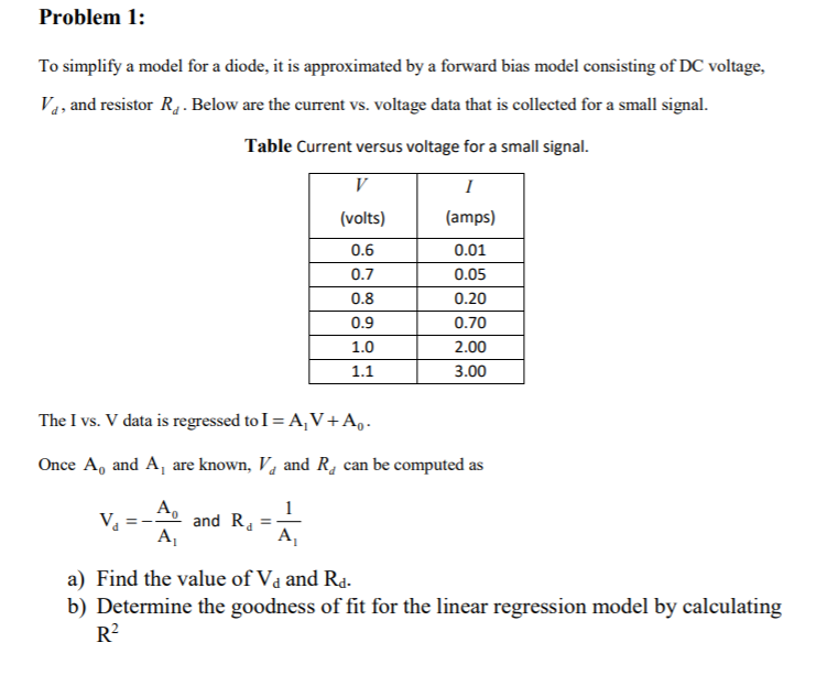 Solved Problem 1: To simplify a model for a diode, it is | Chegg.com