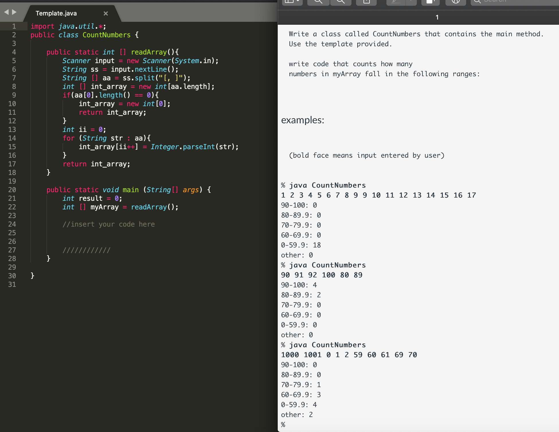Solved (In Java) Write a class called CountNumbers that | Chegg.com