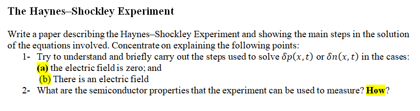 The Haynes-Shockley Experiment Write a paper | Chegg.com