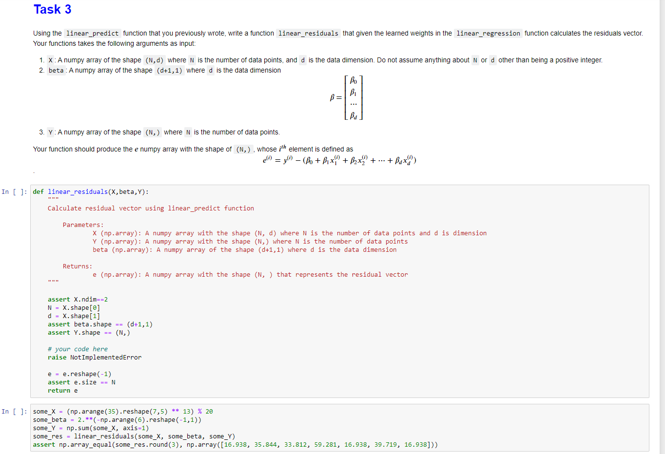Solved Python - Write a function linear_residuals that | Chegg.com