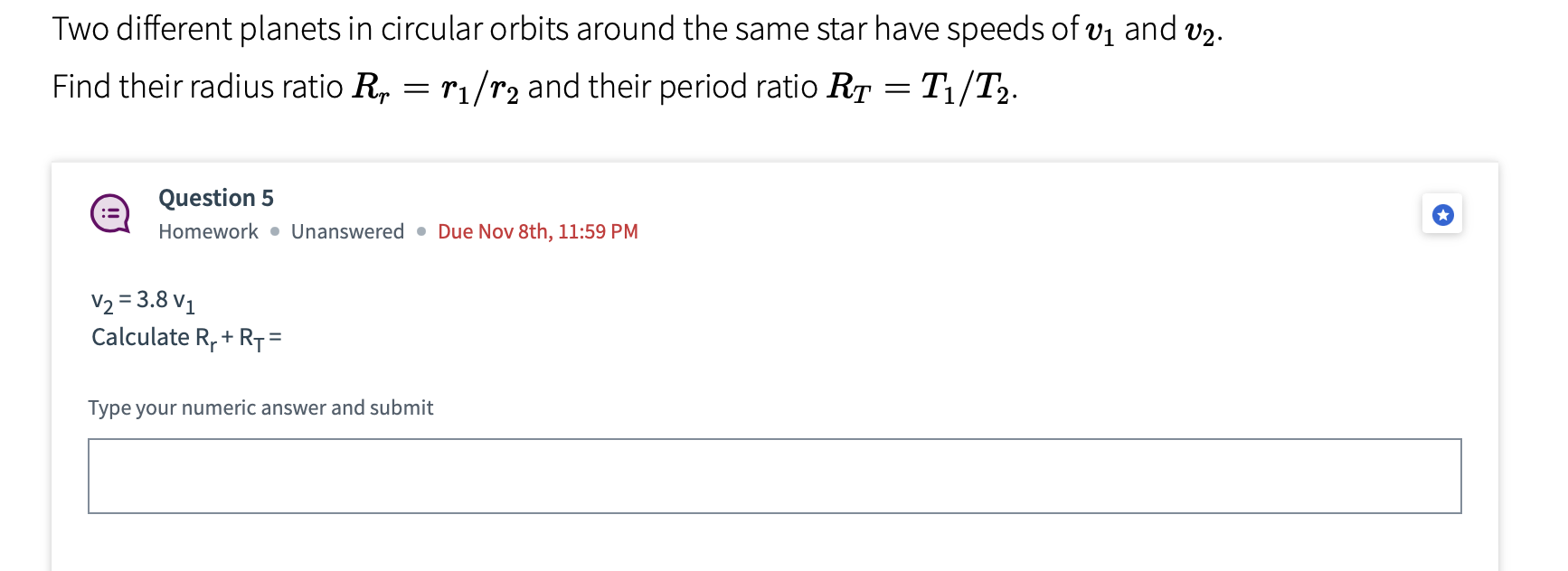 Solved Two Different Planets In Circular Orbits Around The | Chegg.com