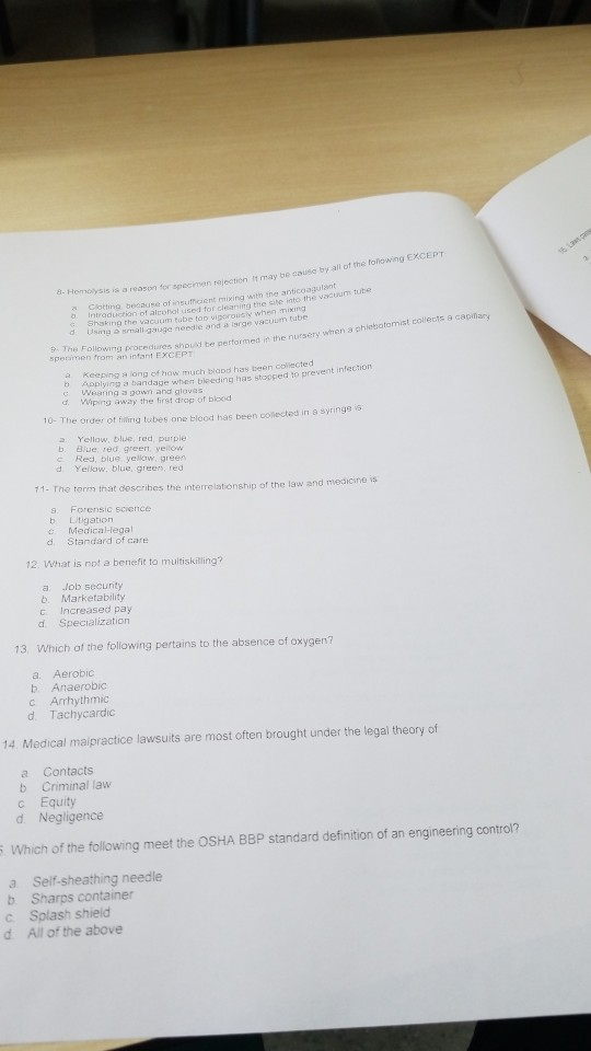 ter Practice Examinstion Bluestoppered tubes are