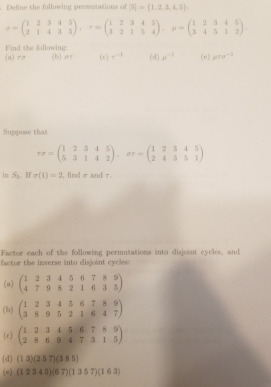 Solved Define The Following Permutations Of 5 Chegg Com