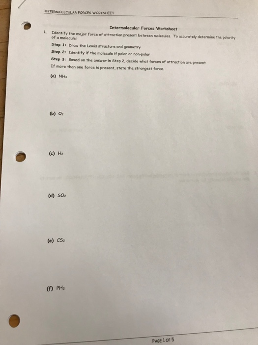 Solved: INTERMOLEQULAR FORCES WORKSHEET Intermolecular For... | Chegg.com