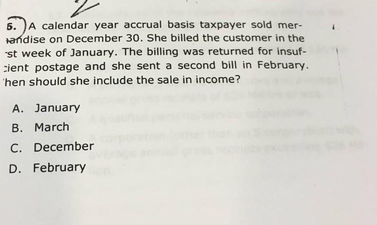 Solved 6. A Calendar Year Accrual Basis Taxpayer Sold | Chegg.com