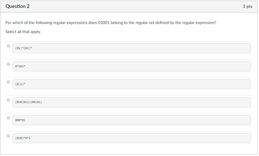 Solved Question 1 3 pts Which of the following strings are | Chegg.com