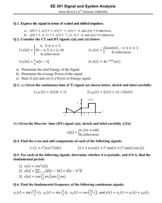 Solved EE 301 Signal And System Analysis Home Work # 1 (1ST | Chegg.com