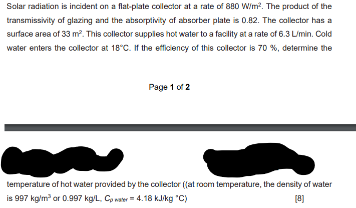 Solved Solar radiation is incident on a flat-plate collector | Chegg.com