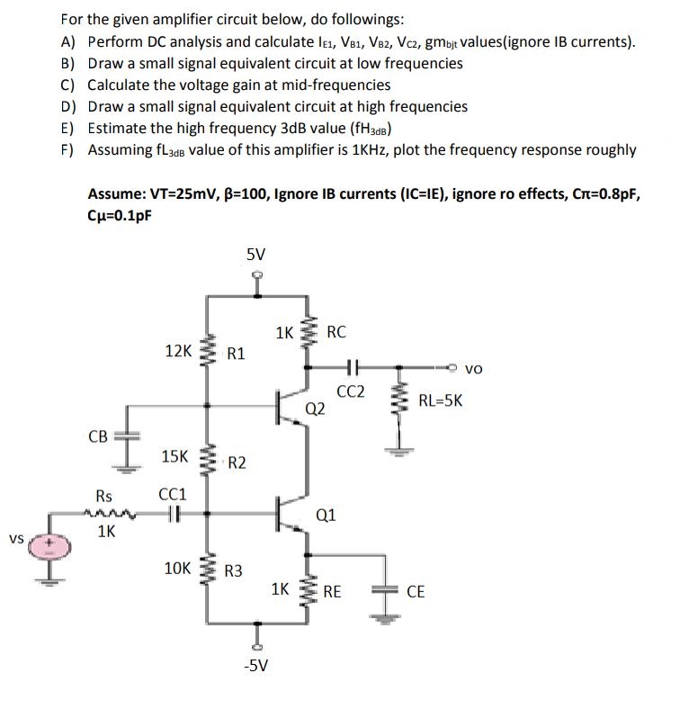 Solved For the given amplifier circuit below, do followings: | Chegg.com