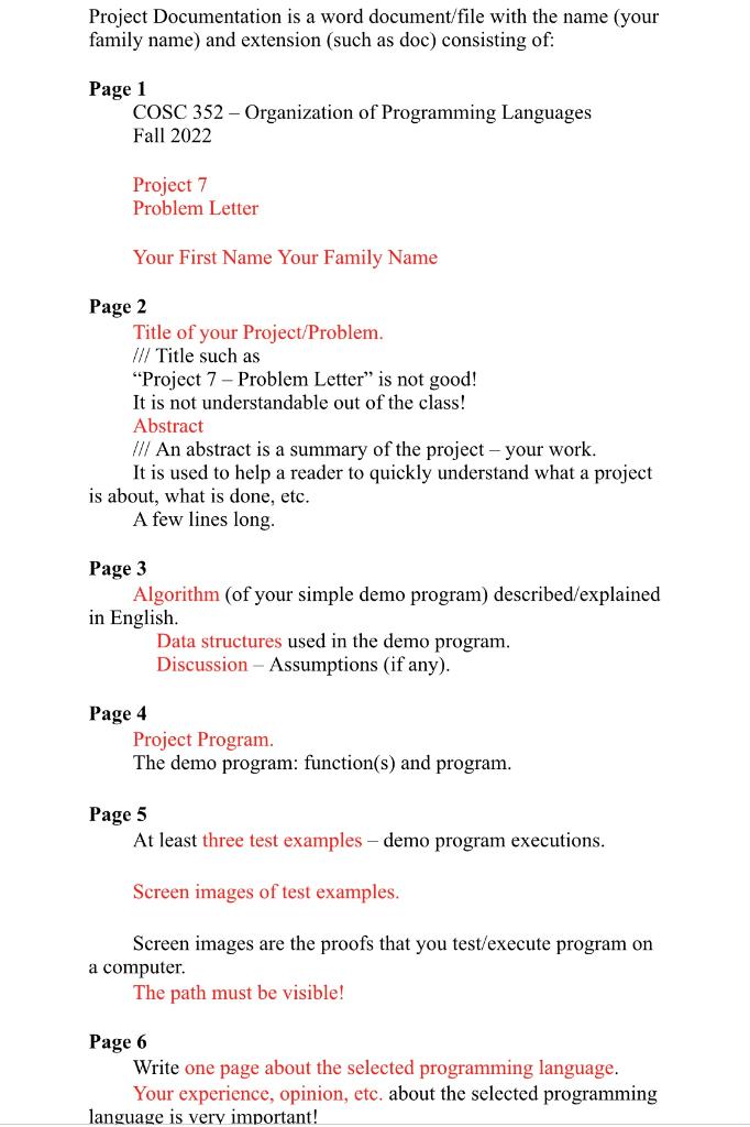 Project Documentation is a word document/file with | Chegg.com