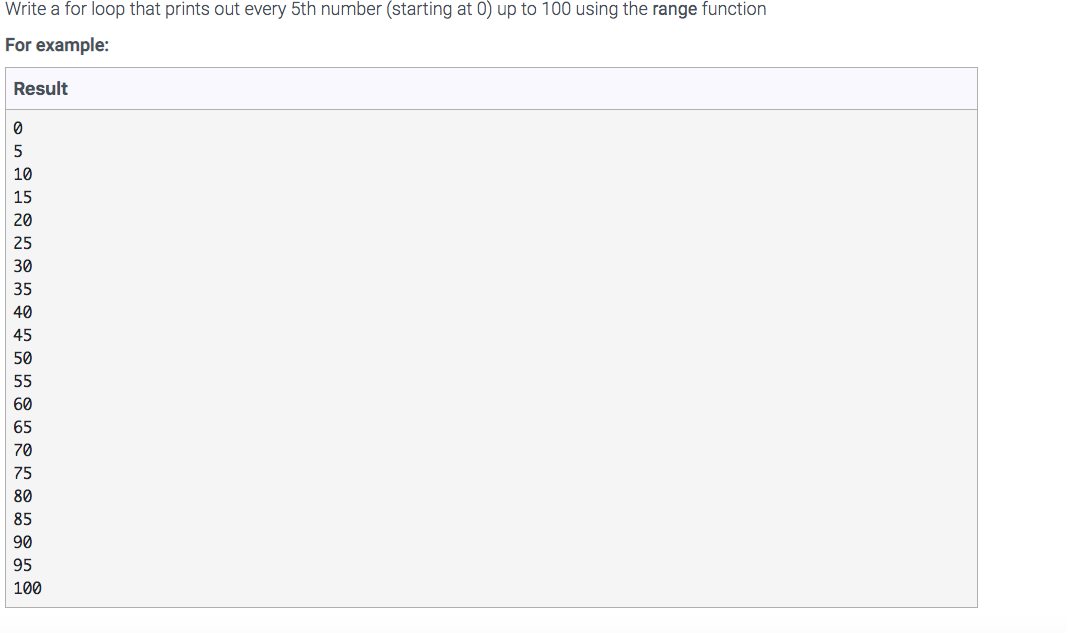 Solved Write a for loop that prints out every 5th number | Chegg.com