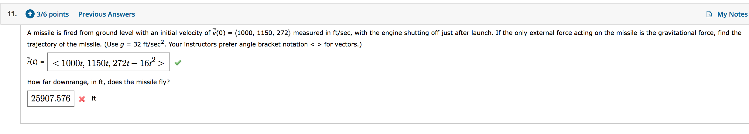 Solved 11. + 376 points Previous Answers My Notes A missile | Chegg.com