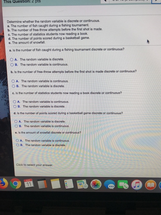 Solved This Question 2 pts Determine whether the random