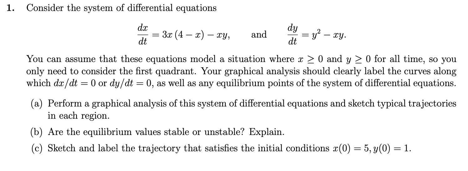 1. Consider the system of differential equations dx | Chegg.com
