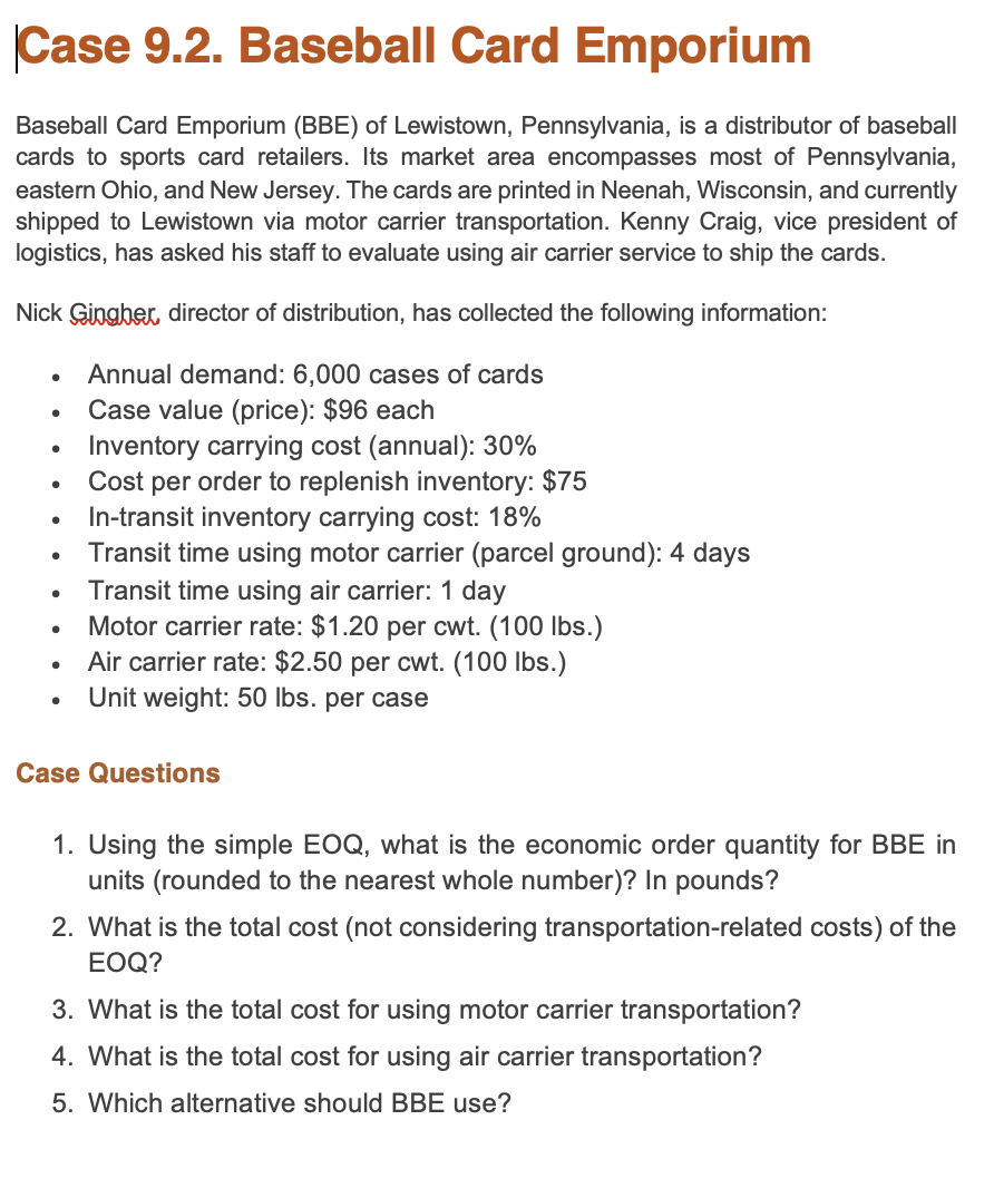 Case 9.2. Baseball Card Emporium Baseball Card